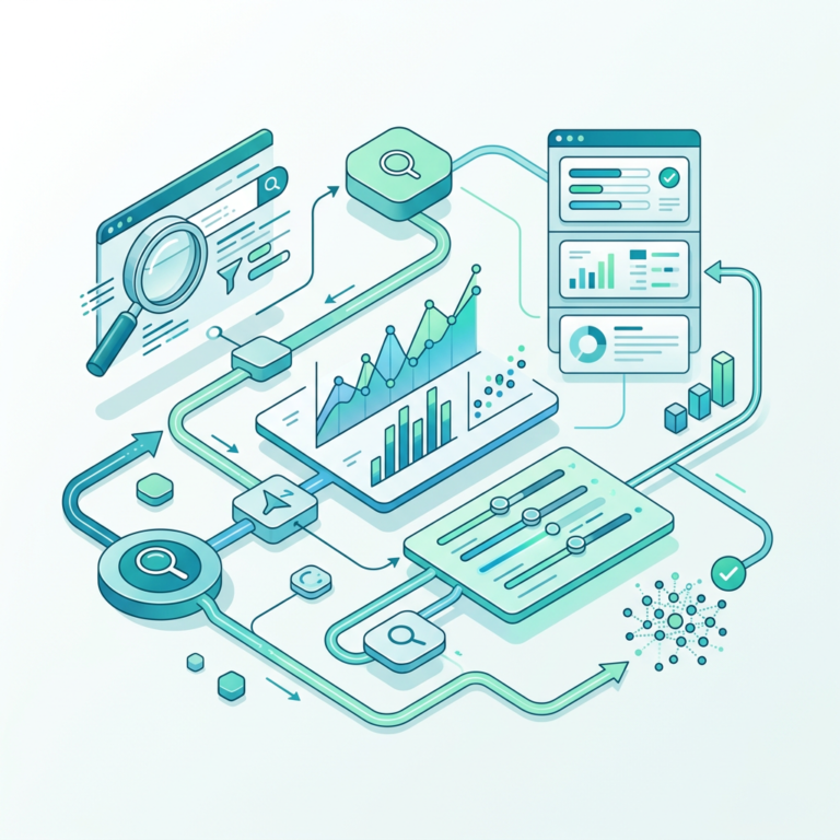 Illustration of connected search, analytics, dashboards, and optimization tools